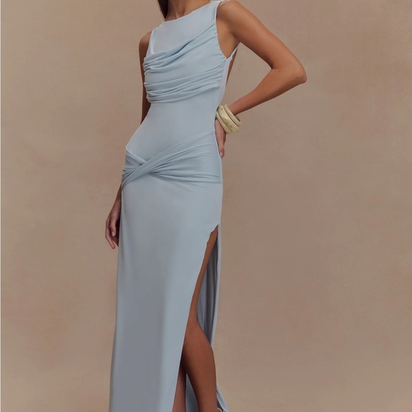 Meshki Henley Slinky Drape Maxi Dress - Pale Blue - Picture 4 of 5